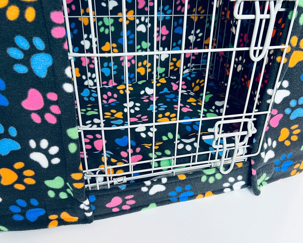 Custom Dog Crate Cover - Black Multi Paw