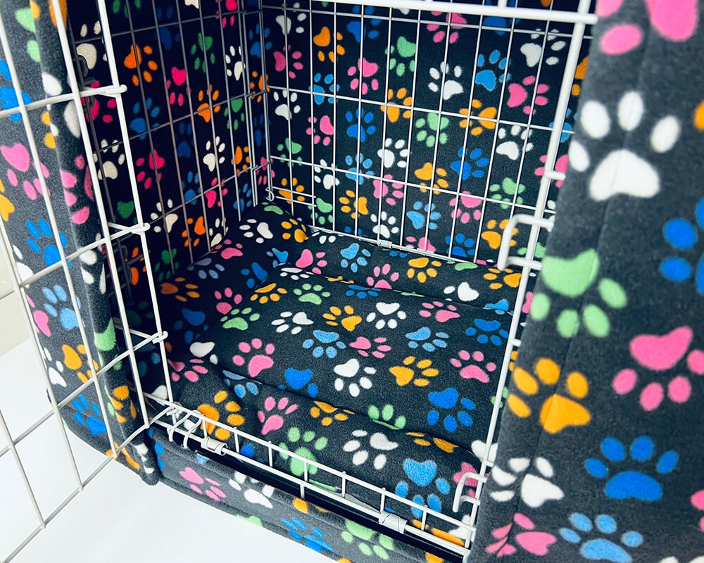 Custom Dog Crate Cover - Black Multi Paw