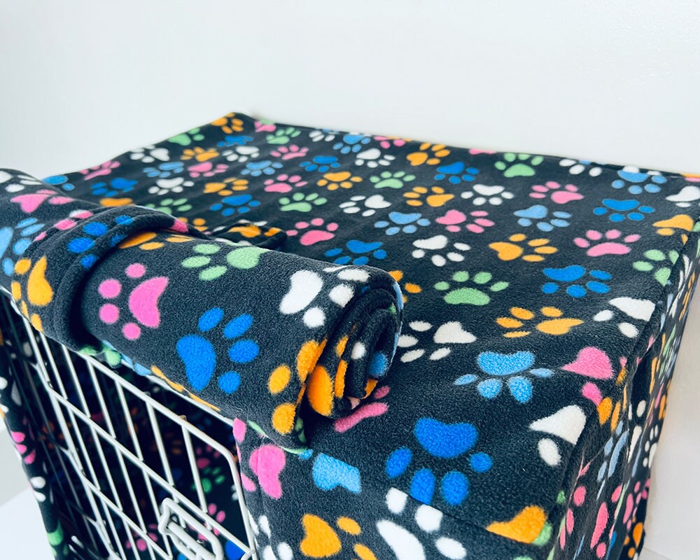 Custom Dog Crate Cover - Black Multi Paw