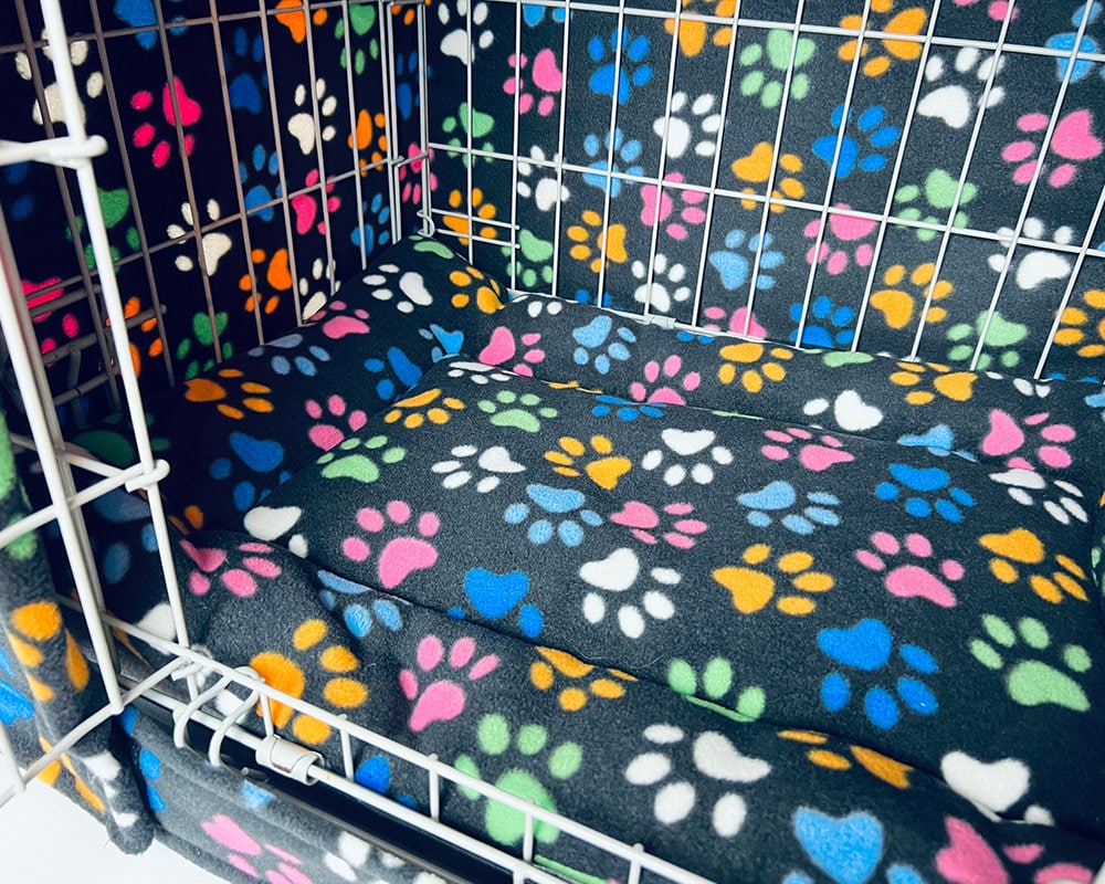 Custom Dog Crate Cover - Black Multi Paw