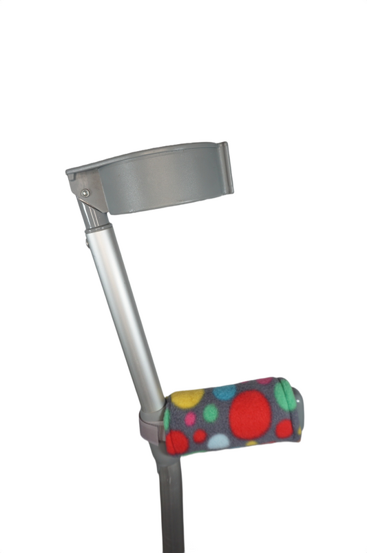 Padded, Reusable & Washable Crutch Handle Covers - Grey Rainbow Spot
